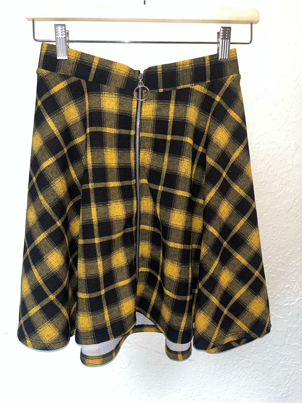 Yellow & Black Plaid Zip-Front Skater Skirt